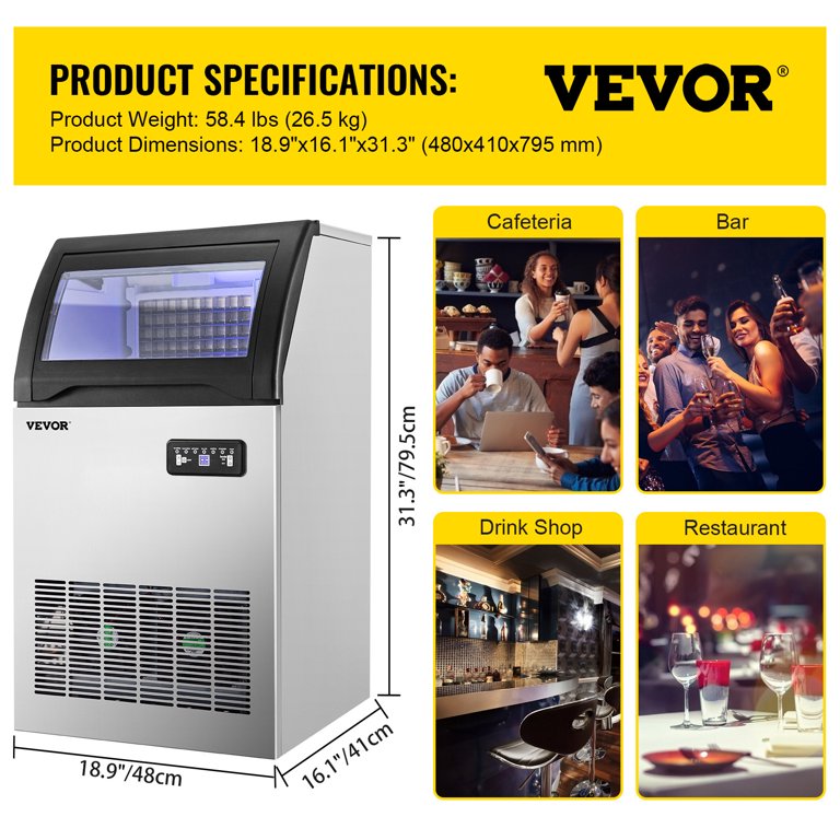 VEVOR 110V Commercial Ice Maker Machine 155LBS/24H, 530W Stainless