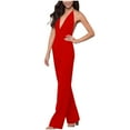thumbnail image 7 of BLVB Women's V Neck Sleeveless Tied Backless Long Wide Leg Pant Outfits Jumpsuit Elegant Cocktail Party Romper Red, 7 of 7