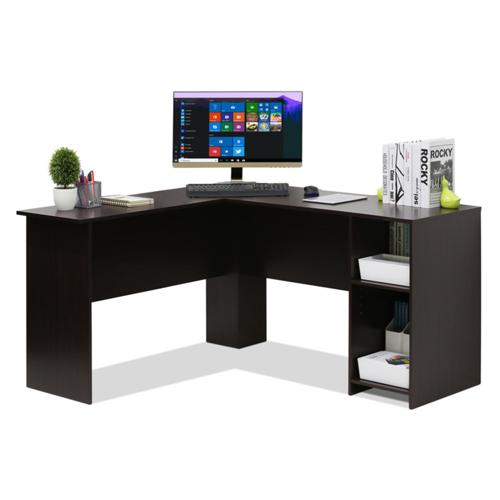 Furinno Indo L-Shaped Desk with Bookshelves, Espresso - image 5 of 8