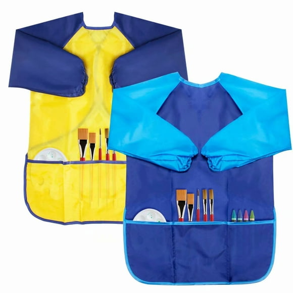Pack of 2 Kids Art Smocks,Children Waterproof Artist Painting Aprons Long Sleeve with 3 Pockets for Age 3-8 Years