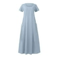thumbnail image 5 of Tauxra Casual Dress for Women, Summer Short Sleeve Solid Color with Pockets, Soft Linen Blend Long Maxi Dress for Daily Wear, 5 of 6