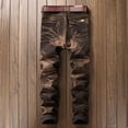 thumbnail image 2 of SWSMCLT Men's Patchwork Mid Rise Casual Slim Fit Pants Vintage Jeans Stretch Fall Straight Leg Casual Pants Coffee 30, 2 of 4