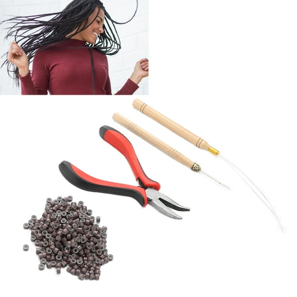 Kit De Herramientas De Extensiones De Cabello, Basura De 4 Piezas Beads De Extensión De Cabello Anillos De Silicona De Alumno Y Herramientas De Aguja De Gancho