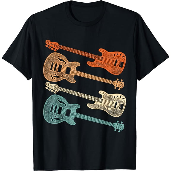 Retro Bass Guitar T-Shirt Black Small