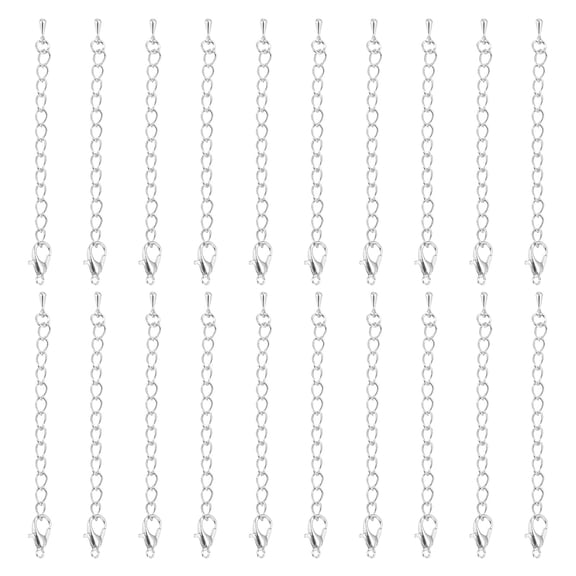 Uxcell 8.5 Inch Necklace Extenders, 20 Pcs Lobster Clasp Bracelet Extender, Silver Tone