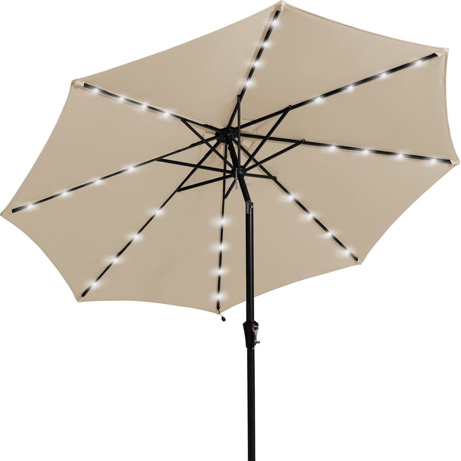 JUSTLET 9' Outdoor Patio Market Solar Umbrella w/ LED Lights, Beige