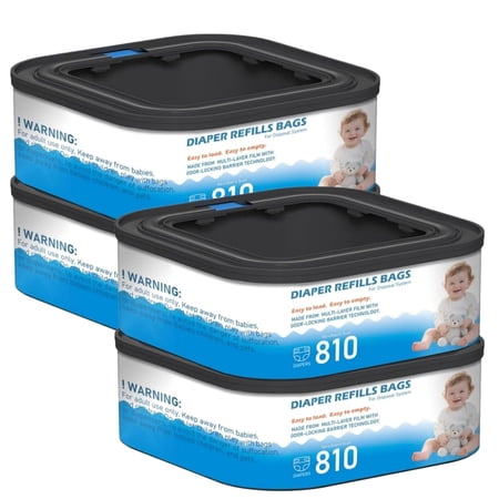 4Packs Jumbo Square Refills Disposal Bags Refill Compatible with Diaper Genie Compact, Select Pails and Classic Version Pails, Hold Up to 810 Newborn-Sized Diapers Per Refill