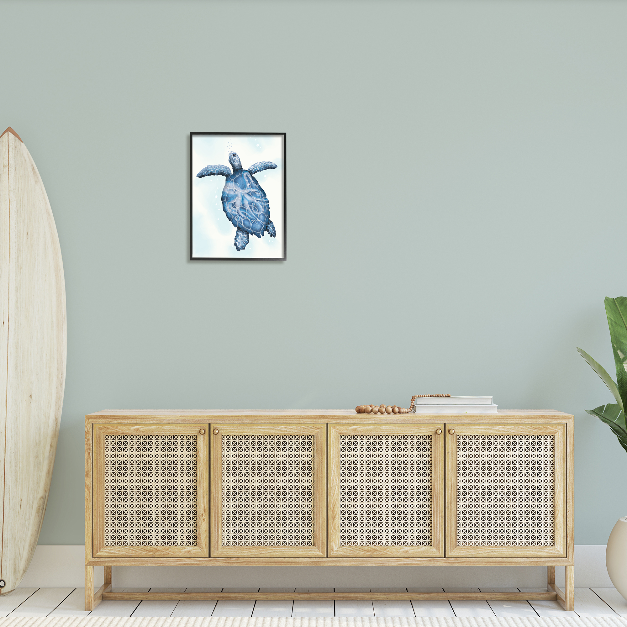 Stupell Industries Swimming Blue Sea Turtle Patterned Tentacles Shell Graphic Art Black Framed Art Print Wall Art, Design by Darlene Seale