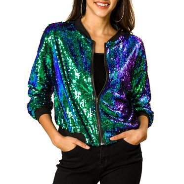 Girls Sequin Bomber Jacket – Long Sleeve, Front Zipper, Shiny Metallic Finish, New Without Tags