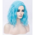 thumbnail image 3 of BERON Blue Short Curly Wigs for Women Girls Sky Blue Side Part Shoulder Length Wavy Hair Wig Heat Resistant Synthetic Halloween Cosplay Daily Party Wigs, 3 of 4
