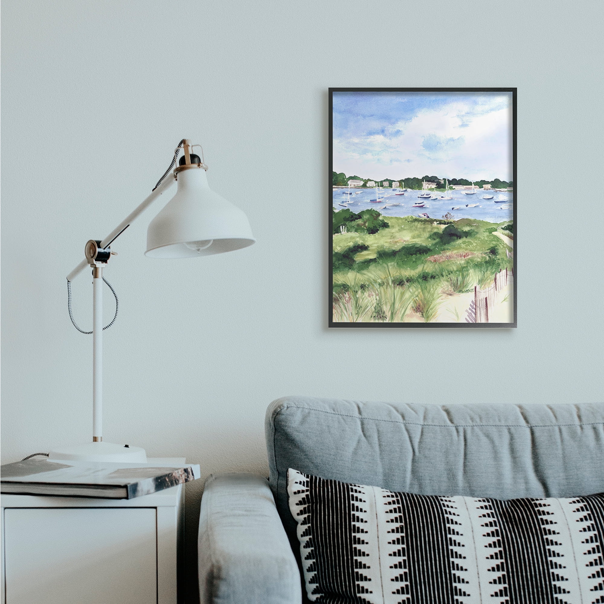 Stupell Industries Coastal Seaside Boats with Rested Sails Black Framed, 24 x 30, Design by Melissa Hyatt LLC