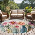 thumbnail image 4 of Round Rugs 5Ft, Colorful Flowers Round Area Rug Washable Indoor Throw Carpet, Country Retro Watercolor Spring Floral Soft Non Slip Circle Rug for Cabinet Bathroom Home Decor Aesthetic, 4 of 8