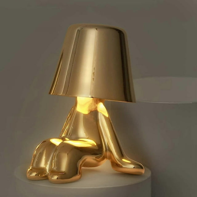 Creative Table Lamp Touch Lamp, Cute Golden Man LED Desk Lamp, 3 Brightness Level Thinker Night Light for Bedroom Office Kids Living Room Bedside Tabl