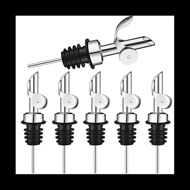 6 Piezas De Vertedores De De Licor De Acero Inoxidable Con Peso, Dispensador AutomáTico De , Vertedor De Alcohol BalsáMico (Plata)