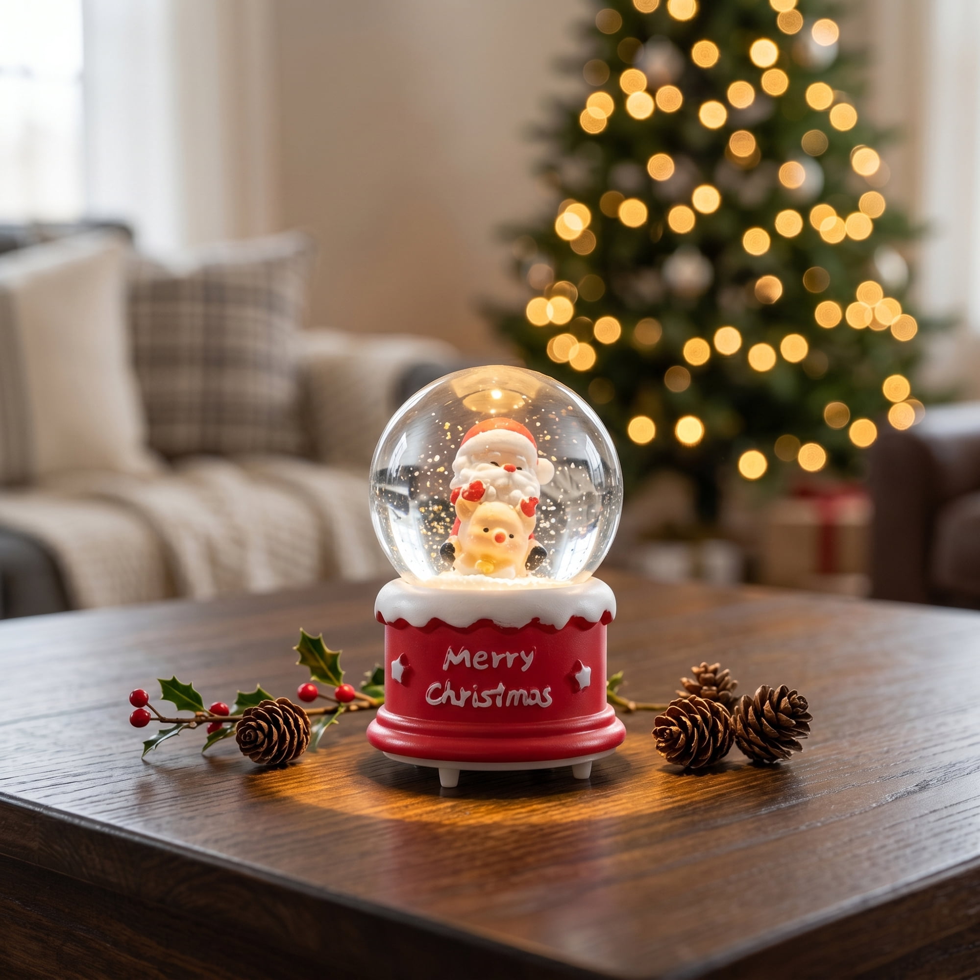 Unique Bargains Light Up Crystal Ball LED Glitter Snow Globe Red M 1.8" x 1.8" x 2.7"