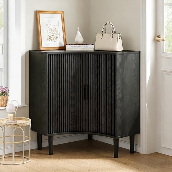 Corner Cabinet, Small Corner Floor Cabinet with Adjustable Shelves, Modern Freestanding Storage Cabinet for Living Room, Black