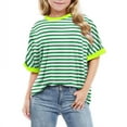 thumbnail image 2 of Feancey Girls Oversized T Shirts 2025 Trendy Colorblock Striped Print Tops Summer Short Sleeve Crewneck Tees Loose Fit Casual Blouse Limited Time Sales Green 3 Years, 2 of 6