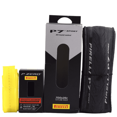 Pirelli P7 Sport 26-622 (700x26c) Road Bicycle Tire   SmarTUBE 23/32-622 Presta 60mm - 1 Pack