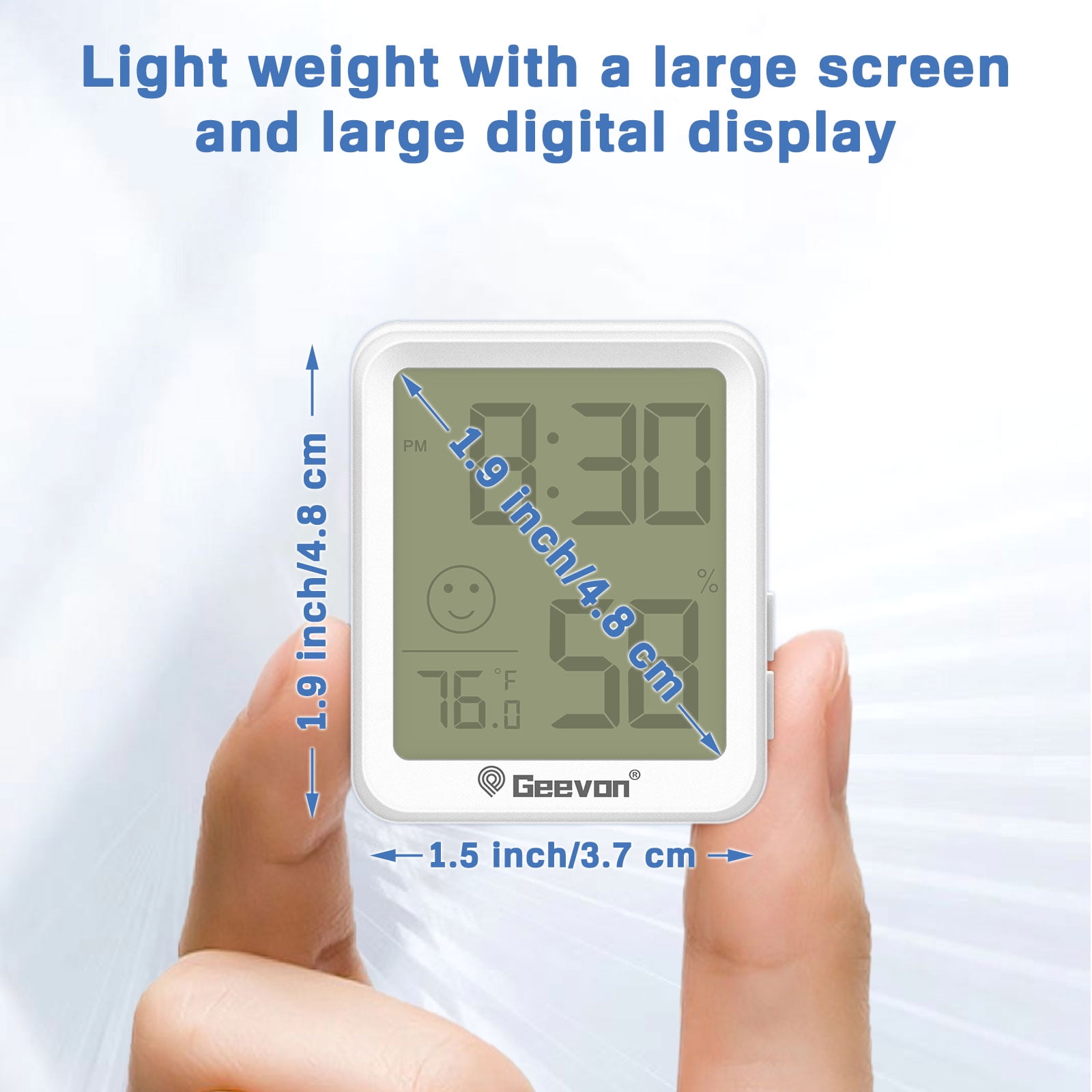 Geevon 6 Pack Digital Hygrometer Indoor Thermohygrometer, Room Thermometer Humidity Meter with Time for Home, Bedroom, Baby Room, Office, Greenhouse, Cellar (White)