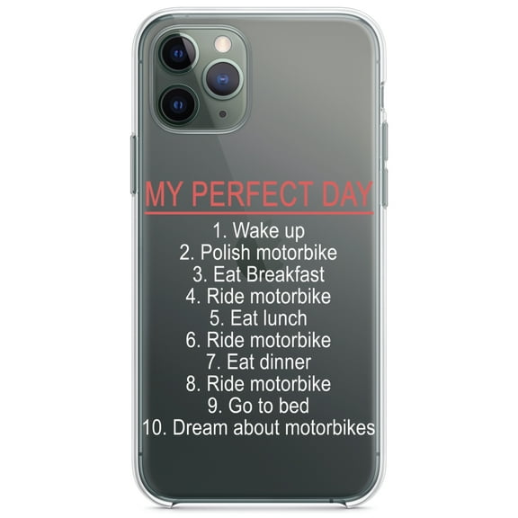 DistinctInk Clear Shockproof Hybrid Case for iPhone 11 Pro MAX (6.5" Screen) - TPU Bumper Acrylic Back Tempered Glass Screen Protector - My Perfect Day - Motorbike Motorcycle