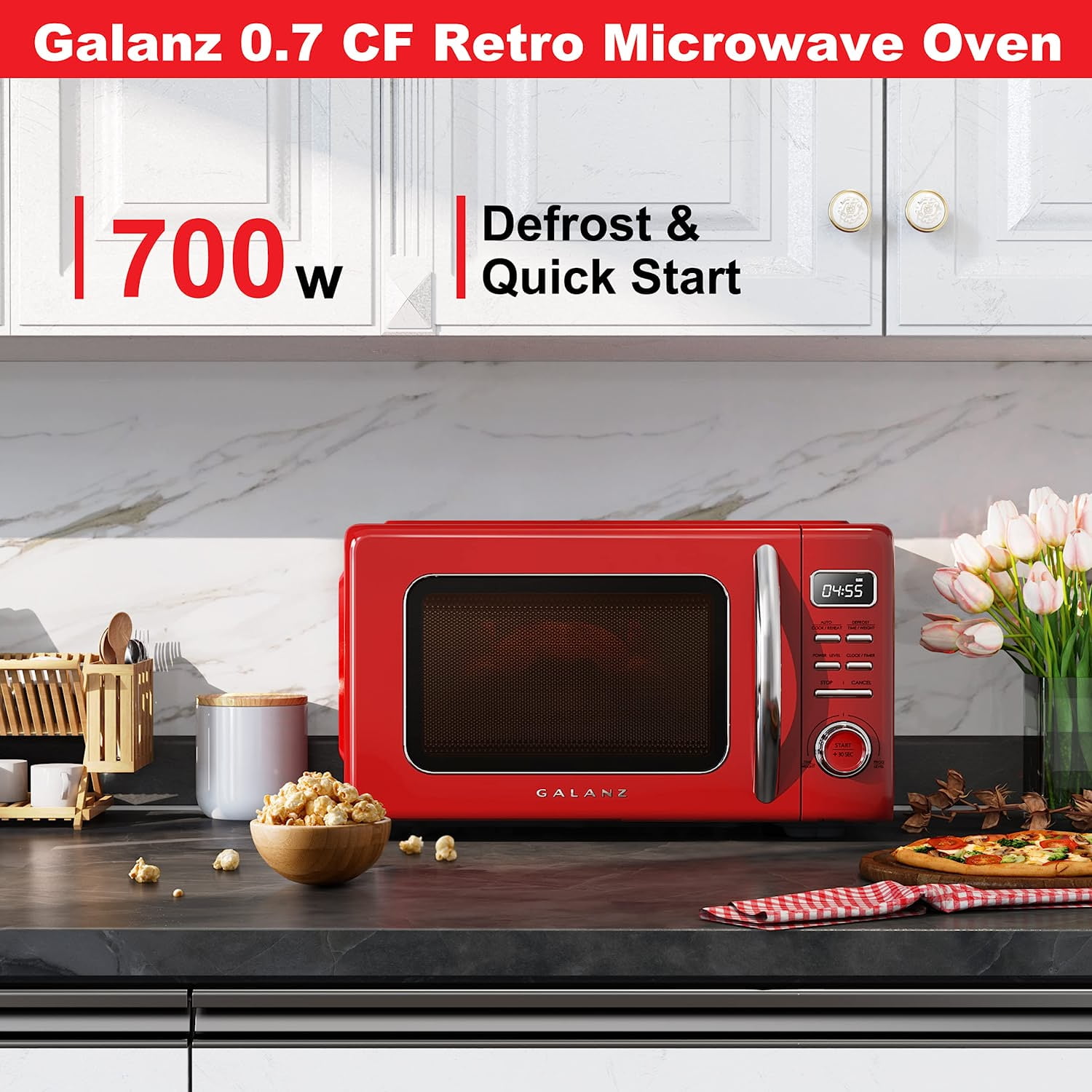 Galanz GLCMKZ07GNR07 galanz gLcMKZ07gNR07 Retro countertop Microwave Oven  with Auto cook & Reheat, Defrost, Quick Start Functions, Easy clean with gl