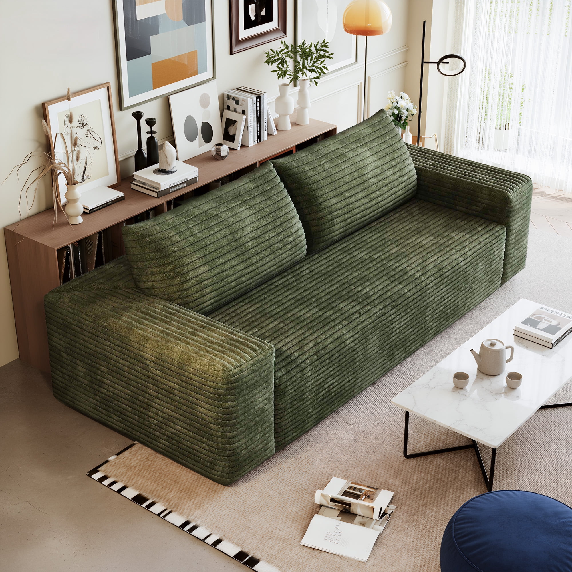 MAYEERTY 63" 2-Seater Sofa Green Corduroy Deep Seat No Assembly Living Room/Bedroom/Conference Room