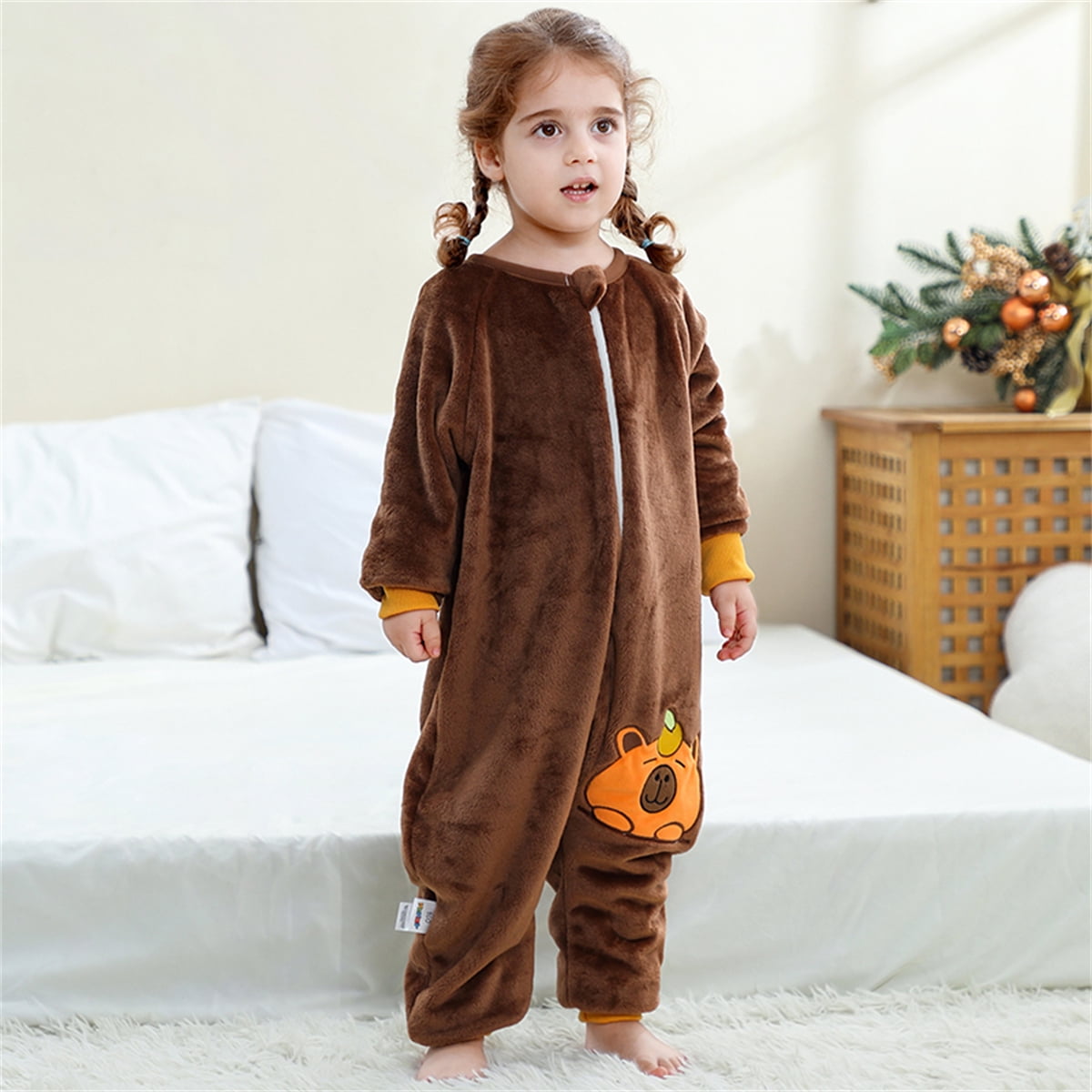 WIBACKER 6M-6Y Baby Warm Flannel Sleeping Bag, Infant Sleepsuit, Kids Toddler Boys Girls Long Sleeve Double Zipper Wearable Sleep Sack - Bear