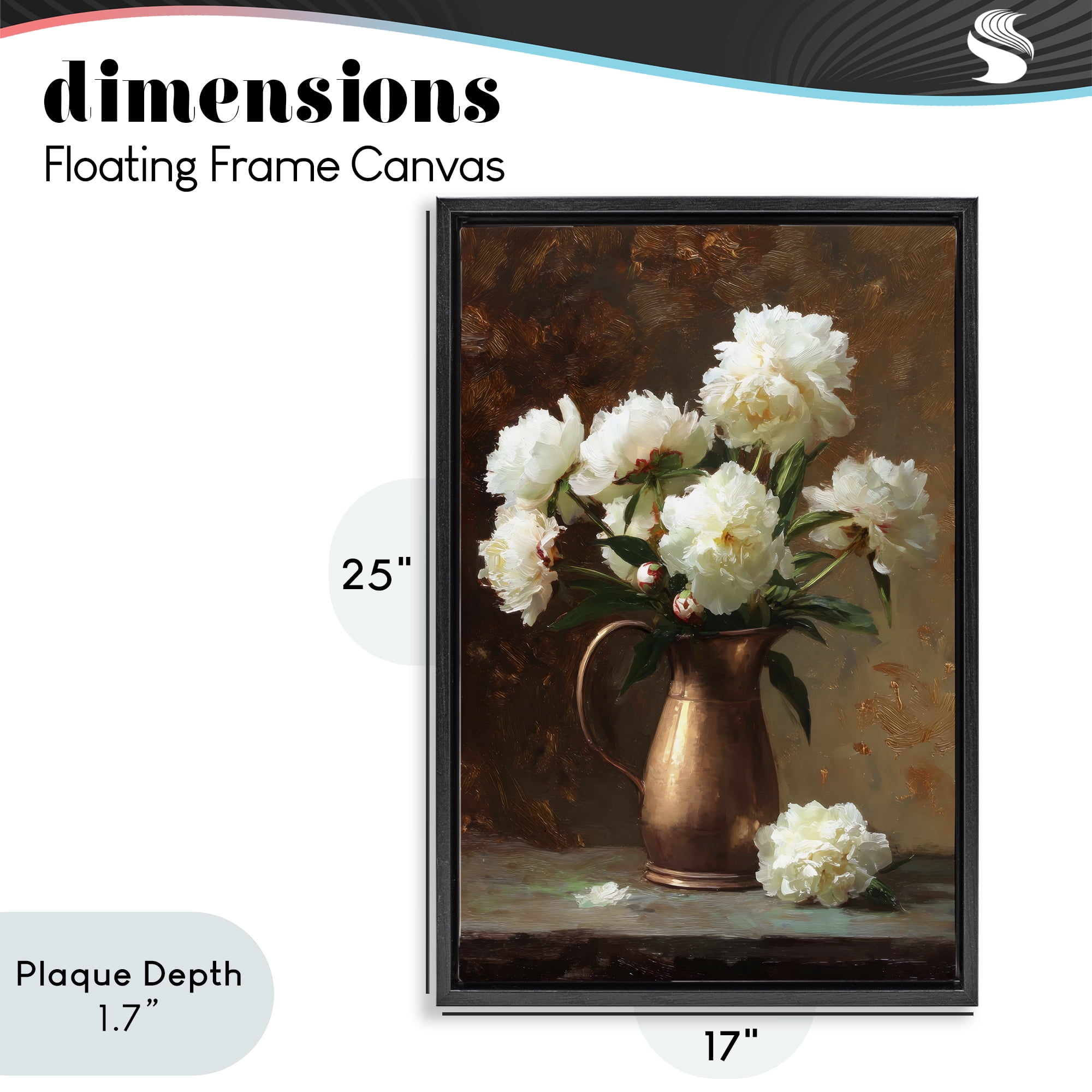 Stupell Industries Bronze Vase Peonies Black Framed Floater Canvas Wall Art, design by Petal Prints Design