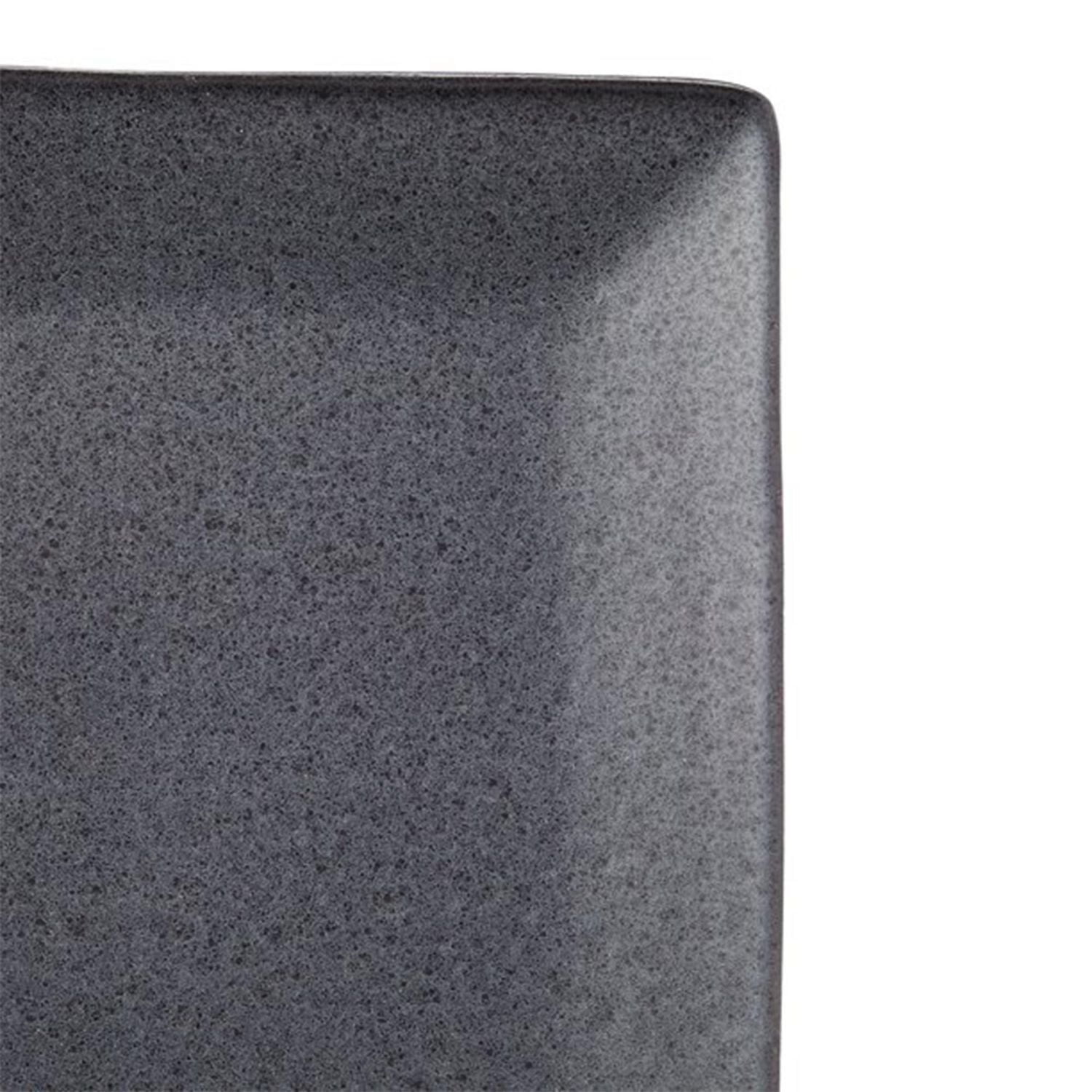 Better Homes & Gardens Anderson Dark Grey Square-Shaped Dinner plate, Dinner plate is 100% ceramic stoneware with a reactive glaze finish. Designed in a trendy shade of dark gray. Dishwasher and microwave safe.
