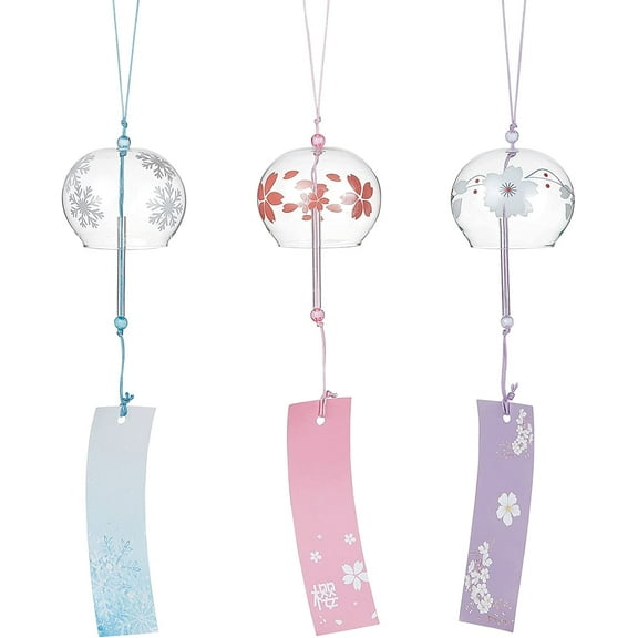 3PCS Japanese Wind Chimes Pink/Blue/Purple Glass Wind Bells Handmade Pendants for Birthday Gift and Home Decoration Multi-color DIY