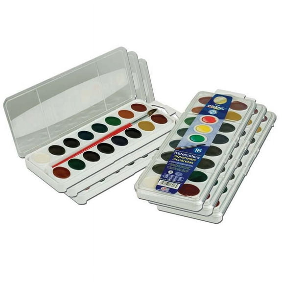 Prang Watercolors 16-Color Pan Set with Brush 6 Sets (DIX16016-6)