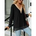 thumbnail image 5 of SHIBEVER Tops for Women Fall Casual Long Sleeves Blouses Blasic Soild Black Knit Tunic Lace Tops V Neck Loose T Shirt for Women Size M, 5 of 6