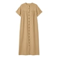 thumbnail image 4 of ClodeEU Women's Crew Neck Short Sleeve Maxi Dress with Pockets,Casual Loose Summer Vacation Dress Khaki,Women's Plus XXL, 4 of 7