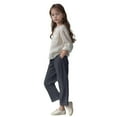 thumbnail image 2 of ZACPNCV Pants for Girls Summer Casual Loose Cotton Linen Straight Wide Leg Drawstring Elastic Waist Solid Cropped Pant Dark Gray 8-9 Years, 2 of 5