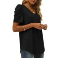 thumbnail image 5 of USSUMA Womens Summer Shirt V Neck Casual Tshirts Puff Sleeve Tops for Women Solid Color, 5 of 8
