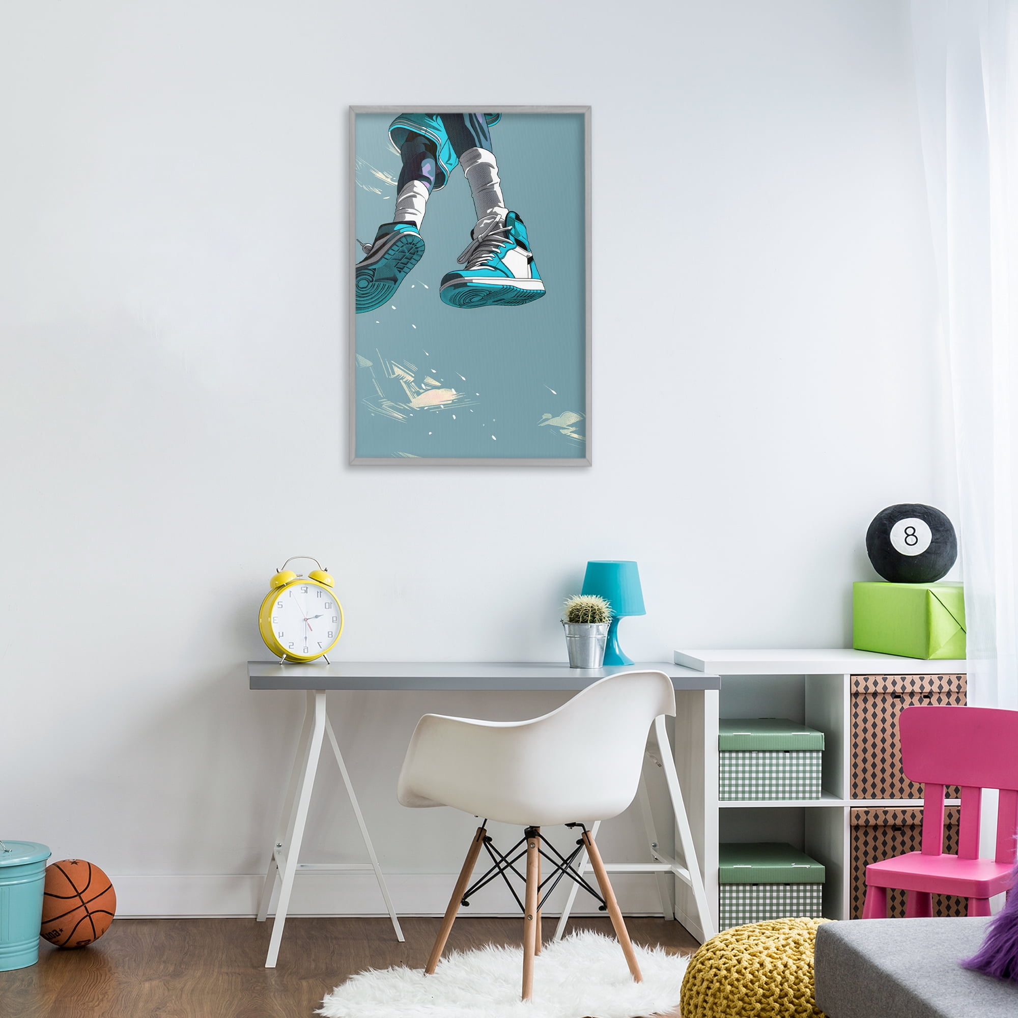 Stupell Industries Sporty Jump with Sneakers Gray Framed Giclee Art, design by Ray Powers