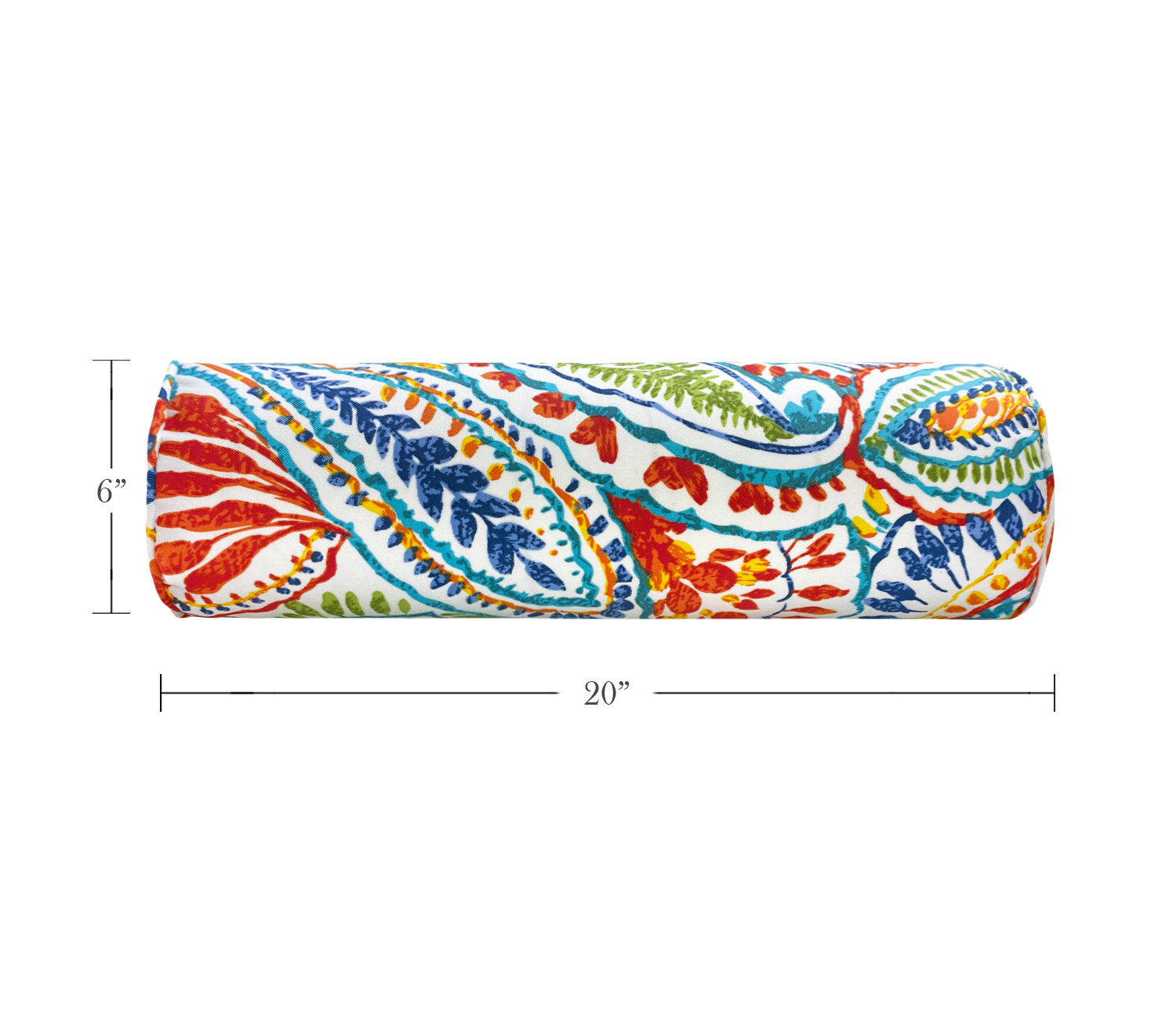 FBTS Prime 20x6 inch Round Red and Blue Paisley Indoor Outdoor Bolster Pillows with Inserts, 2 Per Pack