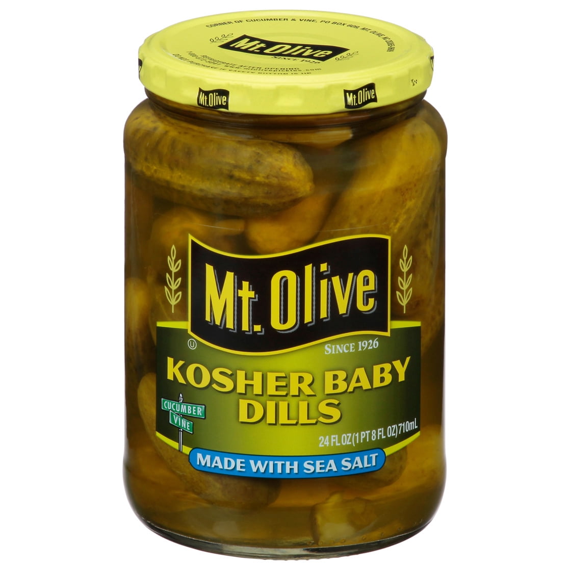 Mt. Olive Kosher Baby Dill Pickles with Sea Salt, 24 fl oz Jar