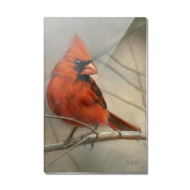 Cardinal Red Bird on Tree Branch Rectangle Acrylic Fridge Refrigerator