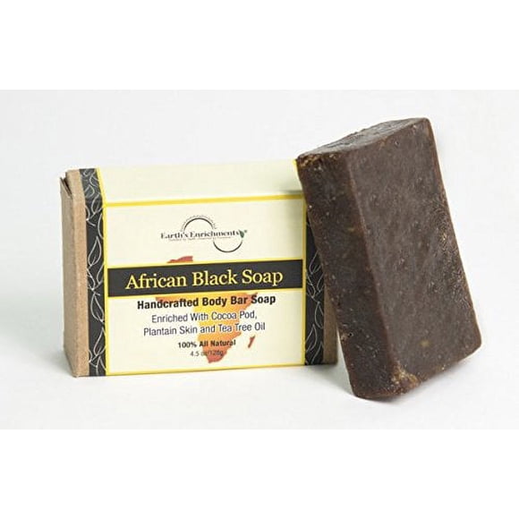Jabón negro africano Earth's Enrichments con árbol de té orgánico y aceite de hierba de limón, purificador de piel para imperfecciones y manchas oscuras