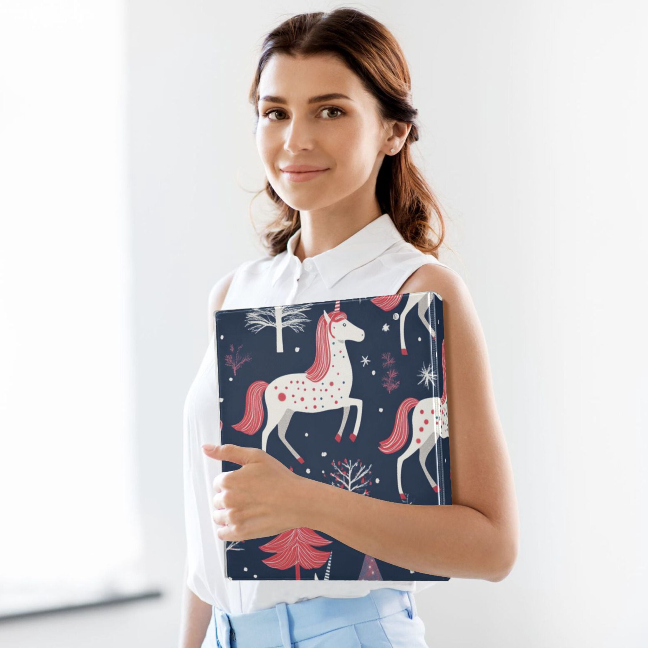 Unicorns and Trees 3 Ring Binders 1.5 inch Hardcover File Folders with Interior Pockets A4 Size Organizer for School Office Hospital