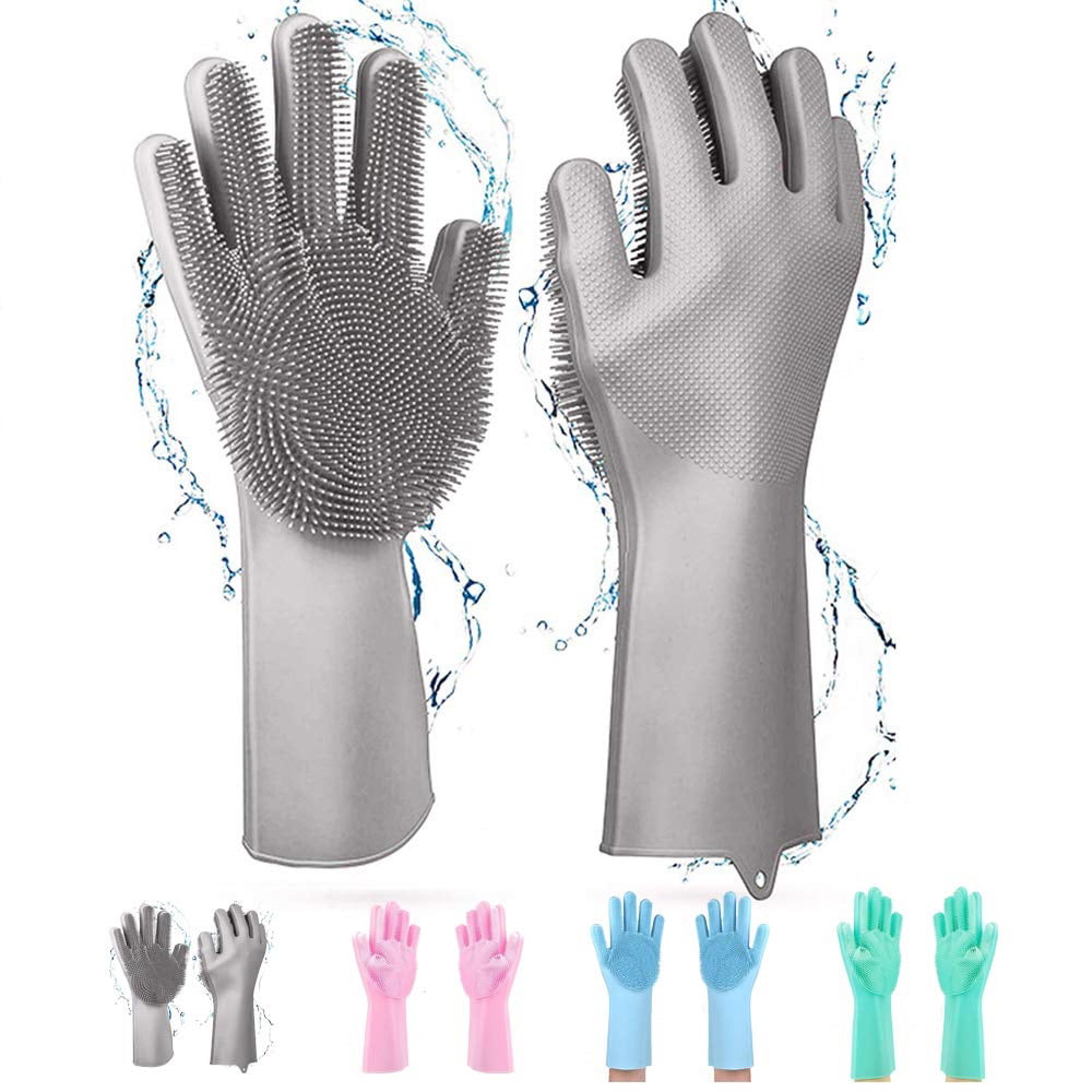 Cleaning Gloves Magic sillcone Cleaning Gloves Dishwashing Gloves Heat Resistant Gloves Heat Insulation Gloves Multifunctional for Dishes Fruits Pet Hair Care Gloves Pink 