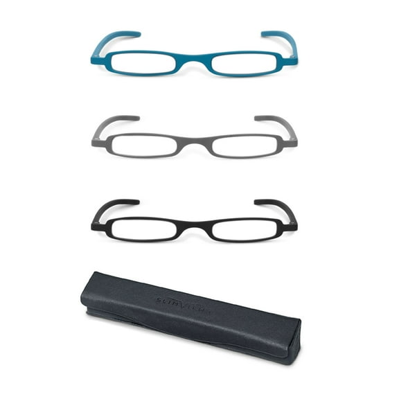 SLIMVIEWS ® 3- PACK LIGHTWEIGHT DURABLE  1.50 READING GLASSES WITH ONE SLIM CASE