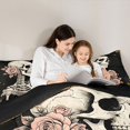 thumbnail image 4 of Homewish Romantic Rose Skeleton Twin Bedding for Kids, Vintage Western Damask Flower Bedding Comforter Set, Black Reversible, 7 Pieces, 4 of 7
