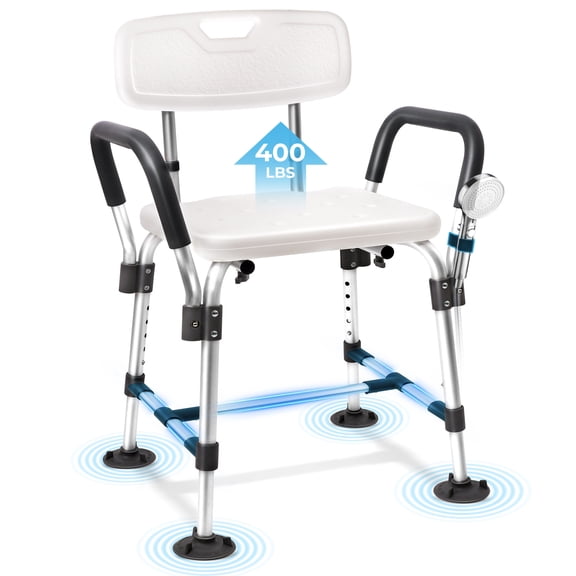 COSYWILL Shower Chair for Inside Shower,Bath Chair with Arms and Back,Heavy Duty Safety Shower Bench with Height Adjustable Bath Seat,White