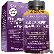 Viva Naturals Elderberry, Vitamin C + Zinc, 120 Capsules