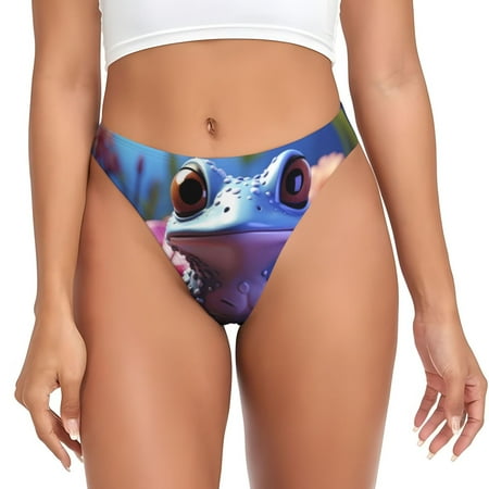 Qokaie Colorful Frog Among Flowers Printed Women s Cotton Thong Underwear  Sexy Breathable Panties G-string-XX-Large