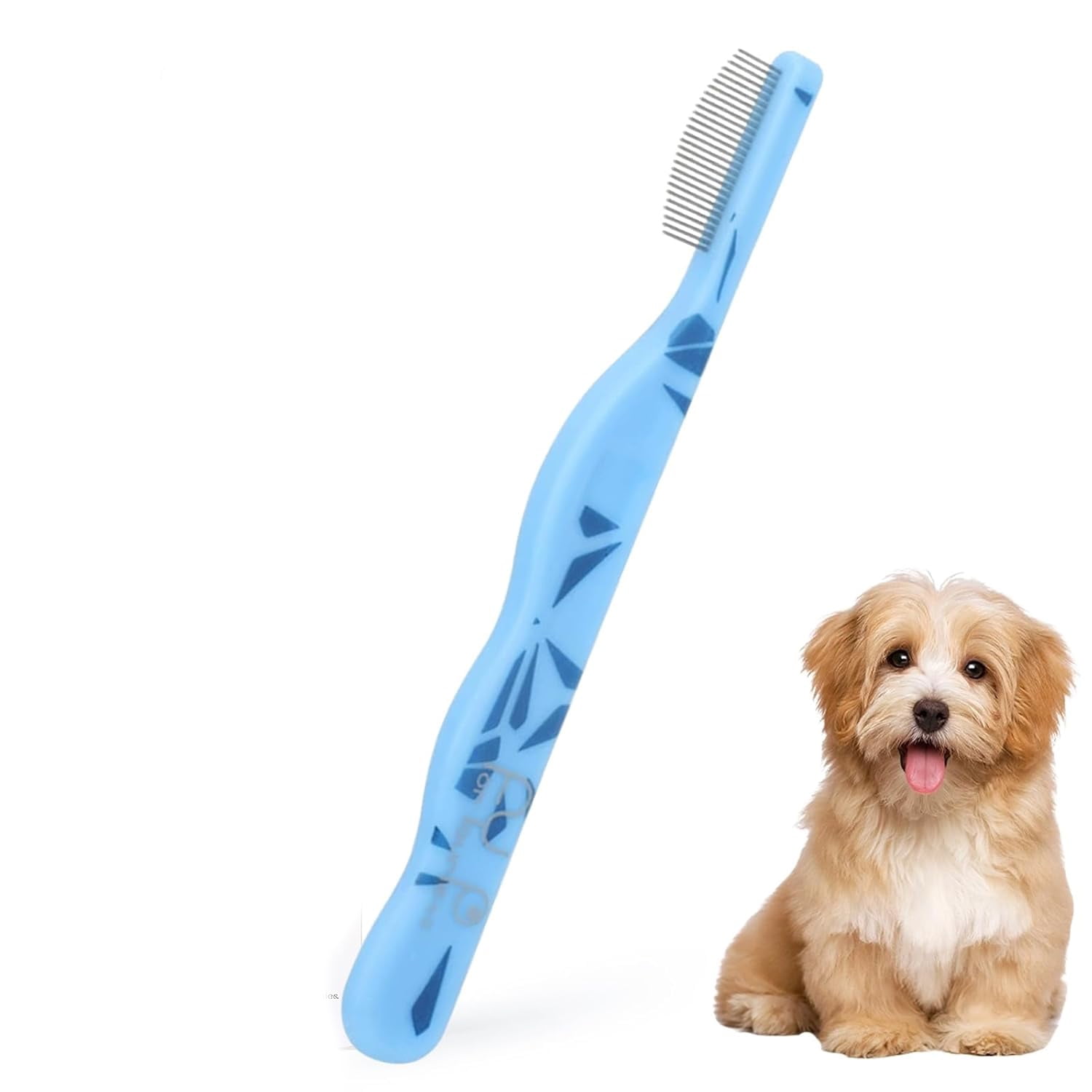 ACDANC Blue Curved Small Dog Comb for Grooming Eyes Face Fine Tooth Metal Comb with Ergonomic Handle Pet Flea Comb for Small Dogs and Cats Gentle Remove Loose Hair Dirt Fleas