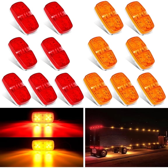 Nilight Double Bullseye Marker Light 14PCS Red Amber 10LED Rectangular Clearance Light Front Side Rear Marker Indicator Light Surface Mounted for 12V Truck Camper RV Boat Lorry, 2 Years Warranty