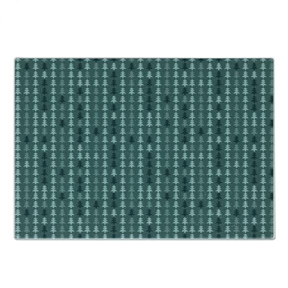 Teal Cutting Board, Abstract Pine Fir Tree Silhouettes Triangular Christmas Wintertime Seasonal Forest Pattern, Decorative Tempered Glass Cutting and Serving Board, in 3 Sizes, by Ambesonne